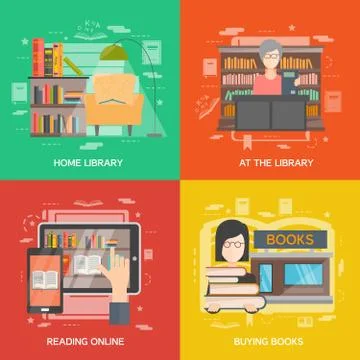 Library concept set 库存插图
