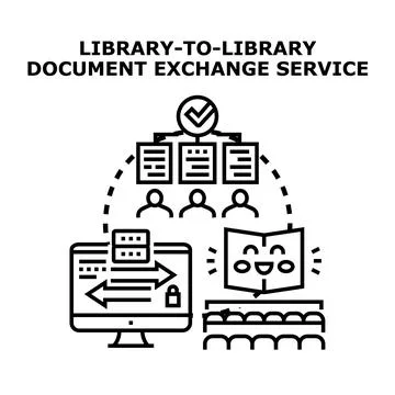 Library document exchange service concept for digital access Illustrazione stock