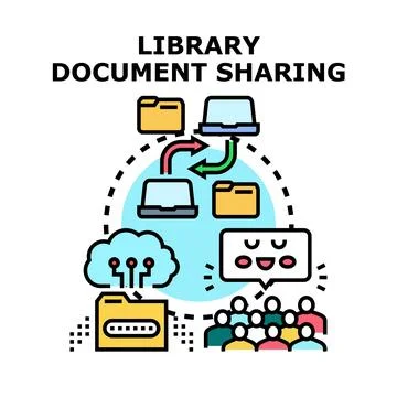 Library document sharing network concept vector illustration Stock Illustration