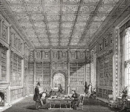 The library of the House of Lords.  After a mid-19th century work by Joseph Lion Stock Illustration