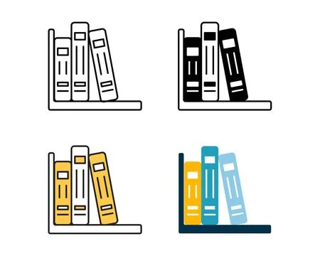 Library icon element vector design in 4 style line, glyph, duotone, and flat. Stock-Illustration