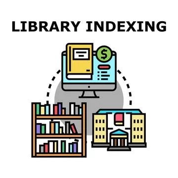 Library indexing service organizing information system concept Stock Illustration