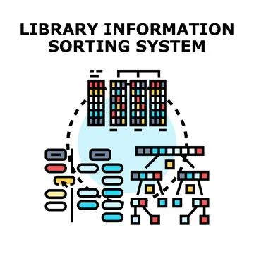 Library information sorting system managing data organization Stock Illustration