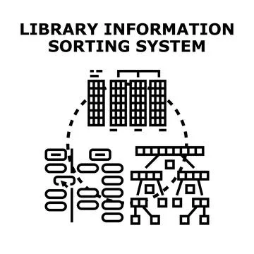 Library information sorting system managing data organization Stock Illustration