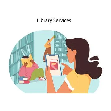 Library interaction concept. Flat vector illustration Ilustración de archivo