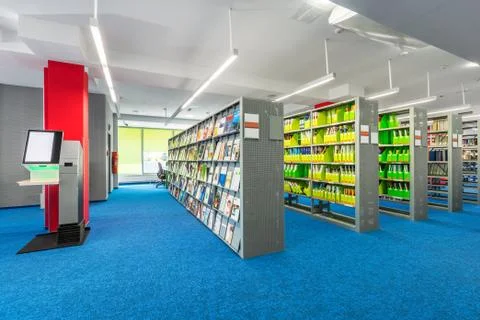 Library interior with functional shelves Stock Photos