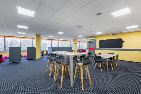 Library interior with high tables Stock-Fotos