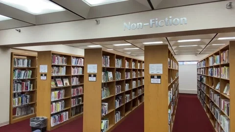 Library - Interior - Non-Fiction Sign - Wide Stock Footage 174409418