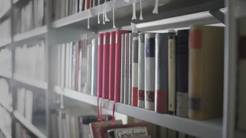 The library interior. Shelfs with books Video stock 110518005