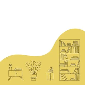 Library interior. Template for banner with copy spce.  Vector illustration in Stock Illustration