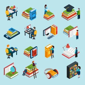 Library Isometric Icons Set Illustrazione stock