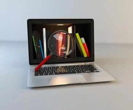 Library in laptop screen realistic 3D rendering Stock Illustration