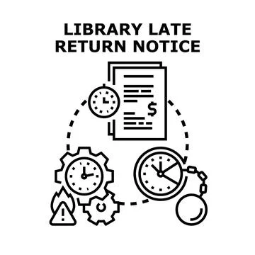 Library late return notice concept with fine and deadline Stock Illustration