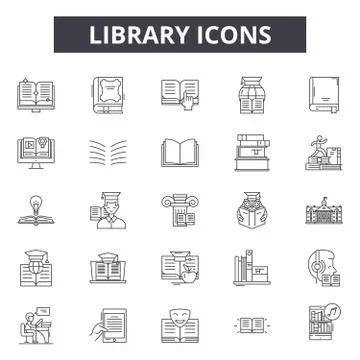 Library line icons for web and mobile design. Editable stroke signs. Library Stock Illustration