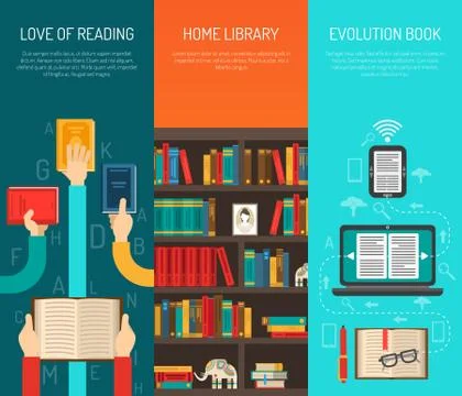 LIbrary Long Hands Flat Bannes Set Stock Illustration