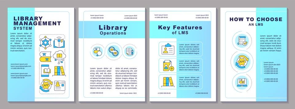 Library management features brochure template Stock Illustration