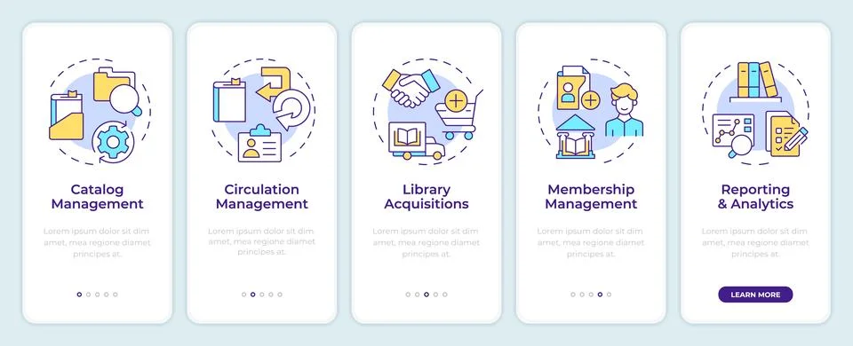 Library management software onboarding mobile app screen Stock Illustration