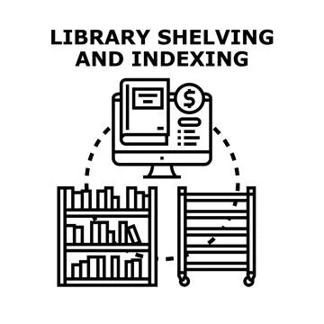 Library management system for shelving and indexing books Stock Illustration