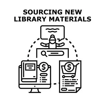 Library material sourcing process purchasing acquiring resources Stock Illustration