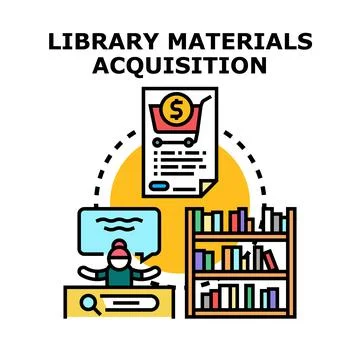 Library materials acquisition process conceptual illustration Stockillustratie