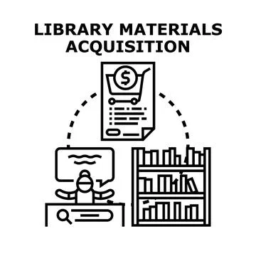 Library materials acquisition process conceptual illustration Stock Illustration