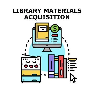 Library materials acquisition process managing literature Stock Illustration
