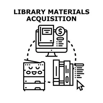 Library materials acquisition process managing literature Stock Illustration