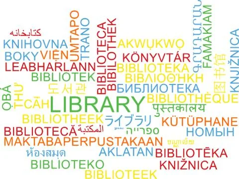 Library multilanguage wordcloud background concept Stock Illustration