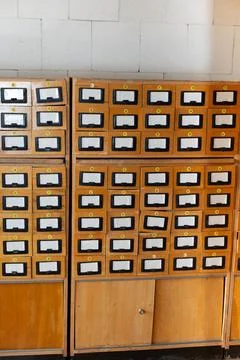 Library or archive reference card index catalog. Database, knowledge base Stock Photos