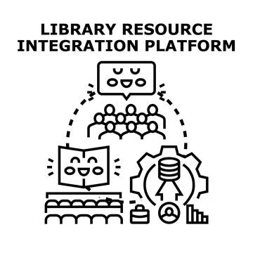 Library resource integration platform concept developing engaging content Stock Illustration