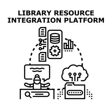 Library resource integration platform managing digital data Stockillustratie
