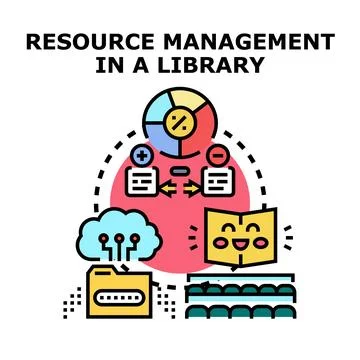 Library resource management concept illustration with icons 스톡 일러스트
