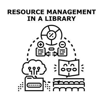 Library resource management concept illustration with icons Stock Illustration