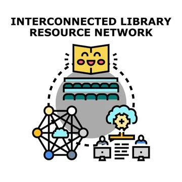 Library resource network connecting digital information and learning 库存插图