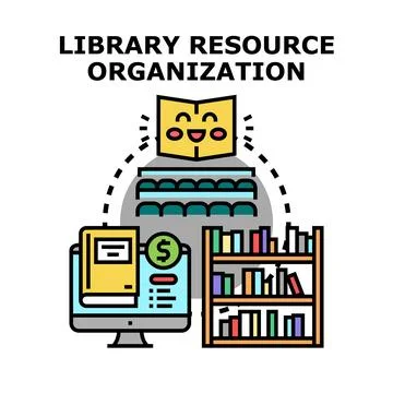 Library resource organization managing information flow system Stock Illustration