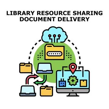 Library resource sharing and digital document delivery Ilustração Stock