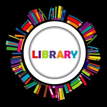 Library round frame with books Stock Illustration