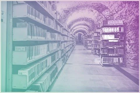 Library setting with books and reading material Ilustración de archivo