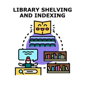 Library shelving and indexing vector concept illustration Stock Illustration