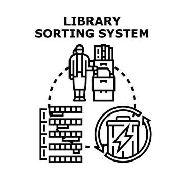 Library sorting system managing information organization process Stock Illustration
