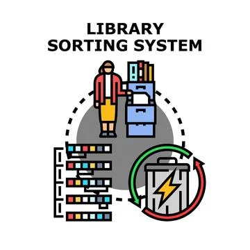 Library sorting system managing information organization process Stock Illustration