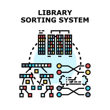 Library sorting system organizing complex data structure Stock Illustration