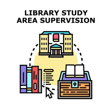 Library study service supervision managing information resources 库存插图