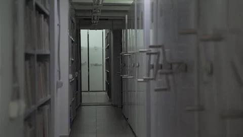 Library warehouse with moving shelves Stock Footage 250446748
