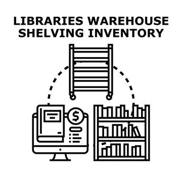 Library warehouse shelving inventory management process Stock Illustration