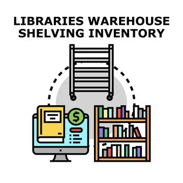 Library warehouse shelving inventory management process Stock Illustration
