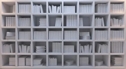 Library with white bookshelf under light effect 3D rendering Stock Illustration