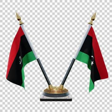 Libya 3d illustration flag on pole. Wood flagpole Stock Illustration