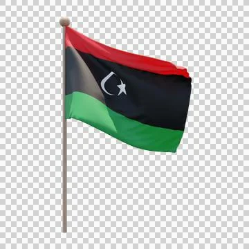 Libya 3d illustration flag on pole. Wood flagpole Stock Illustration