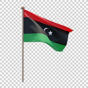 Libya 3d illustration flag on pole. Wood flagpole Stock Illustration